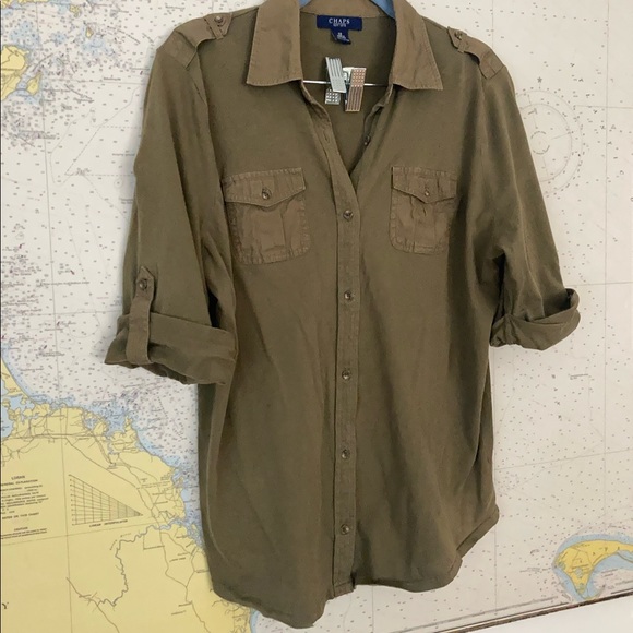 Chaps | Tops | Vintage Chaps Army Green Cotton Button Up | Poshmark